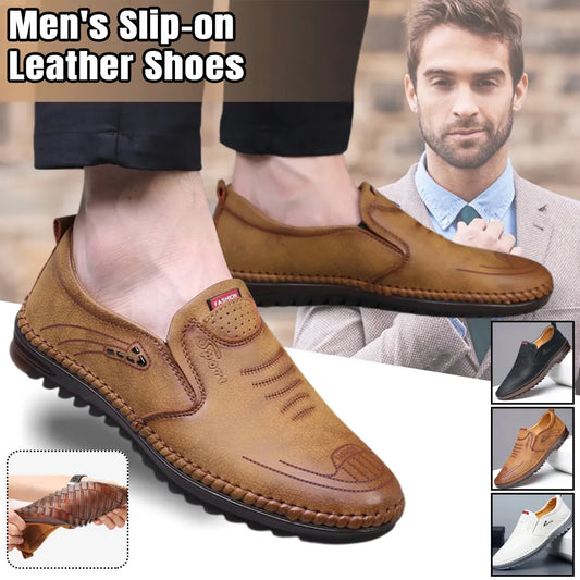 Men’s Beige Casual Leather Shoes – Soft Leather, Non-Slip Sole & Ultra-Comfort Design
