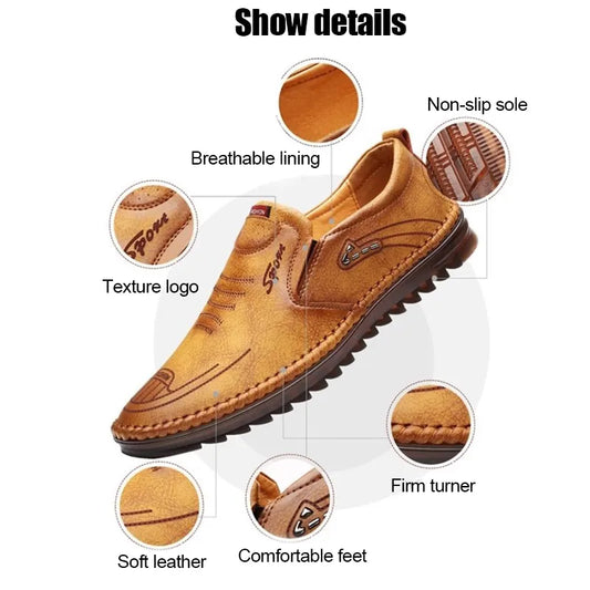 Men’s Beige Casual Leather Shoes – Soft Leather, Non-Slip Sole & Ultra-Comfort Design