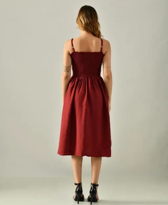 Stylish Women's Smocked A-Line Midi Dress